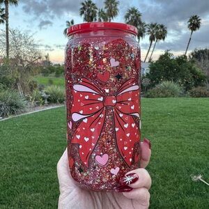Bows and Hearts valentine Snow globe tumbler 16oz